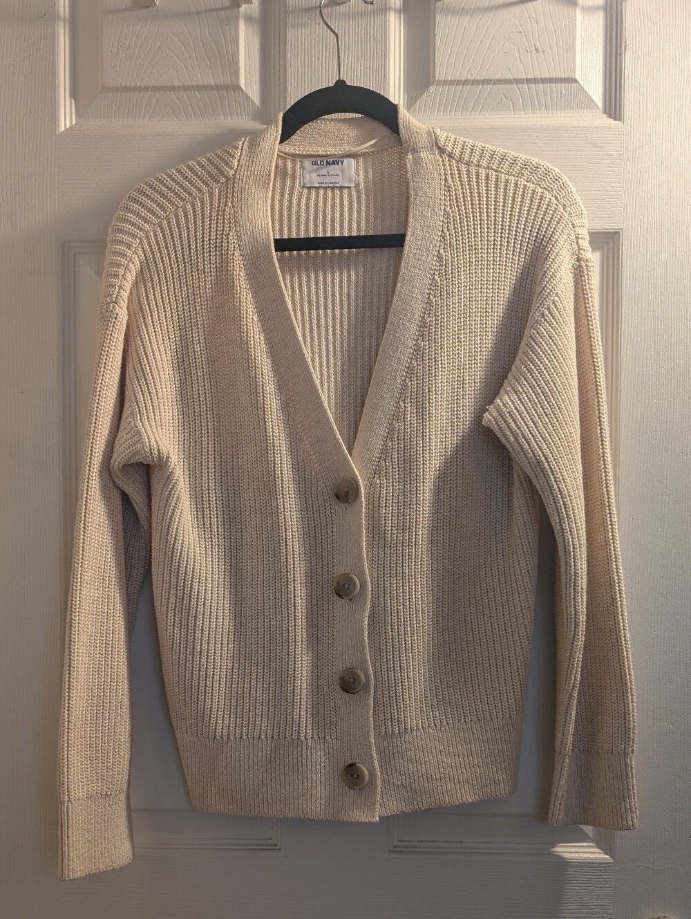 Old Navy Cream Chunky Knit Button Front Cardigan 100% Cotton S